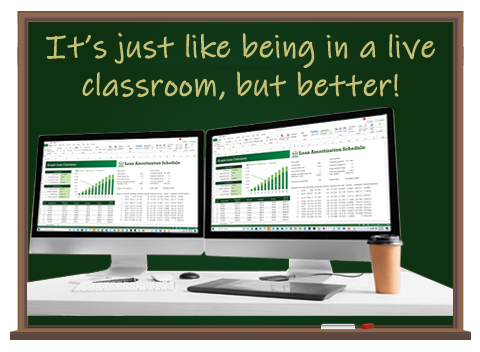 Two computer monitors inside a chalkboard - "It's just like being in a live classroom, but better!"